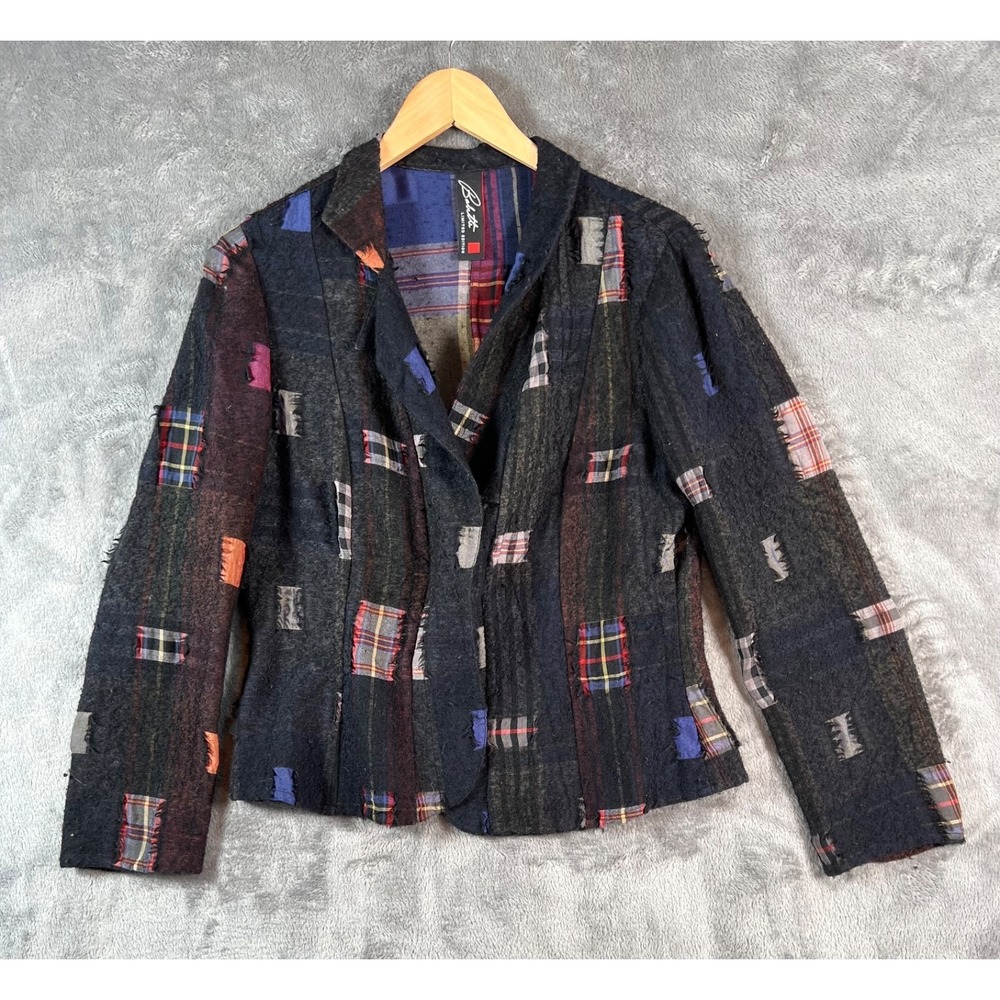 Babette Patchwork Jacket Womens Small Black Raw Edge Artsy Cottagecore Boho